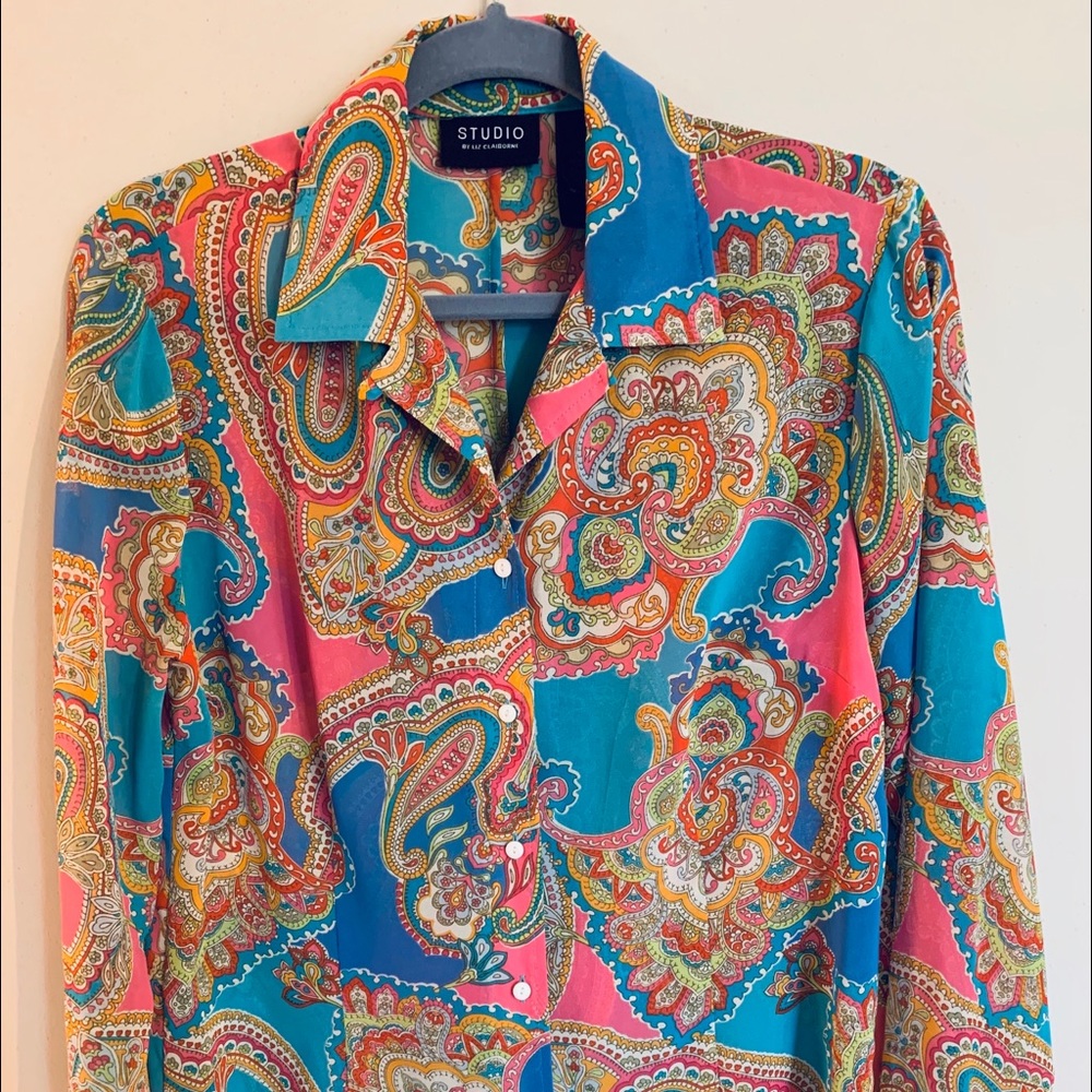 Vintage Liz Claiborne Studio colorful paisley blouse